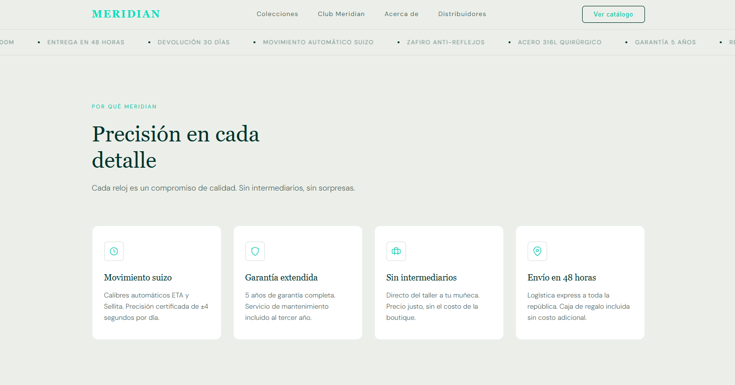Meridian Relojes Landing – Premium E-commerce Landing Page Template (Figma + HTML/CSS)