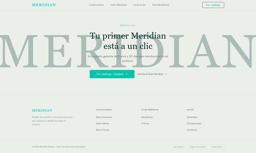 Meridian Relojes Landing – Premium E-commerce Landing Page Template (Figma + HTML/CSS)